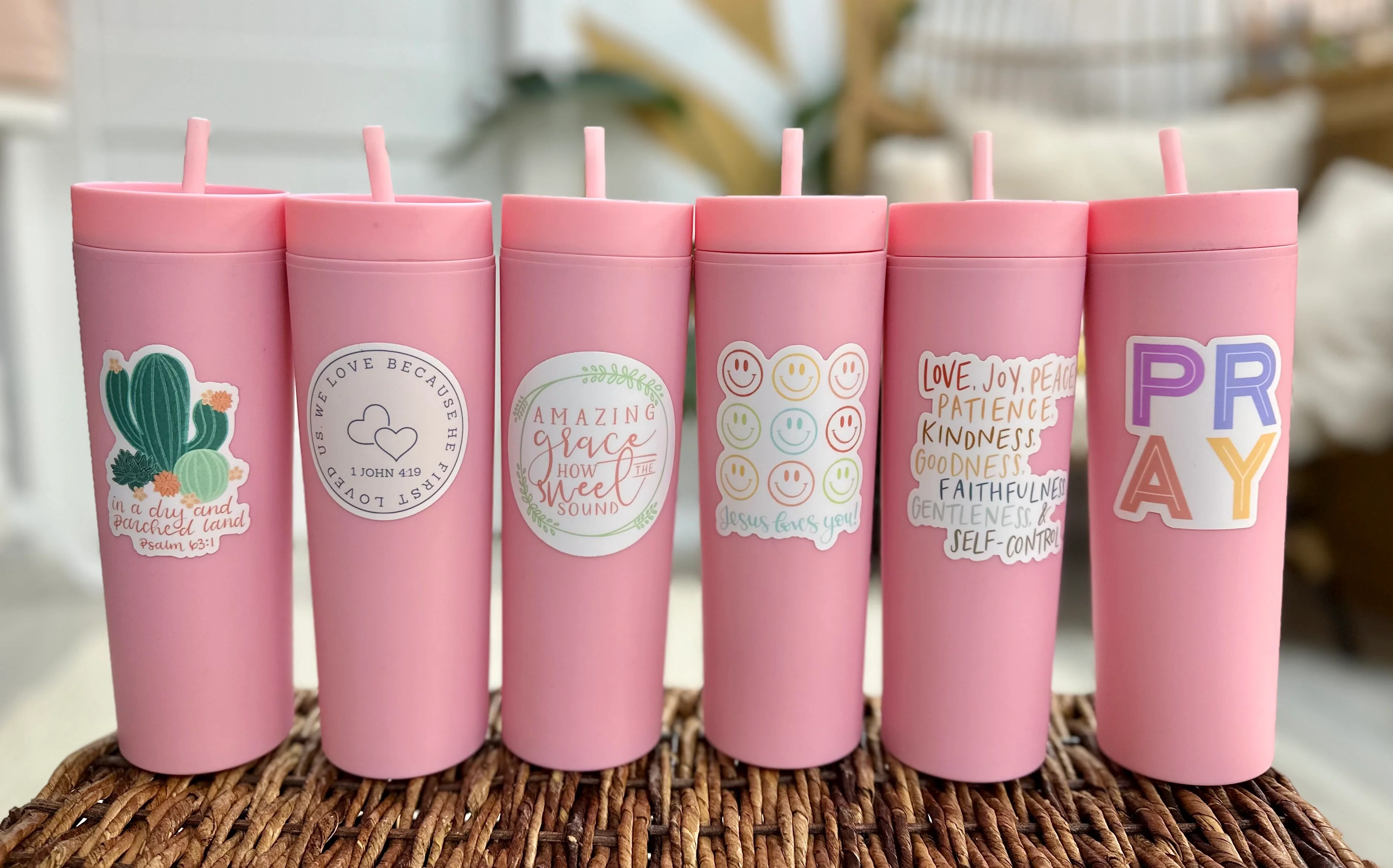 Pink Tumbler with Straw Saving Grace Christian Boutique
