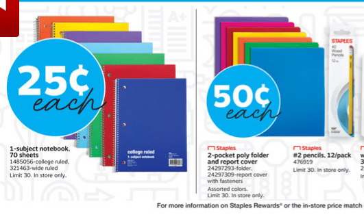 Staples School Supply Deals thru 7/20 5 off 25, 10 off 50