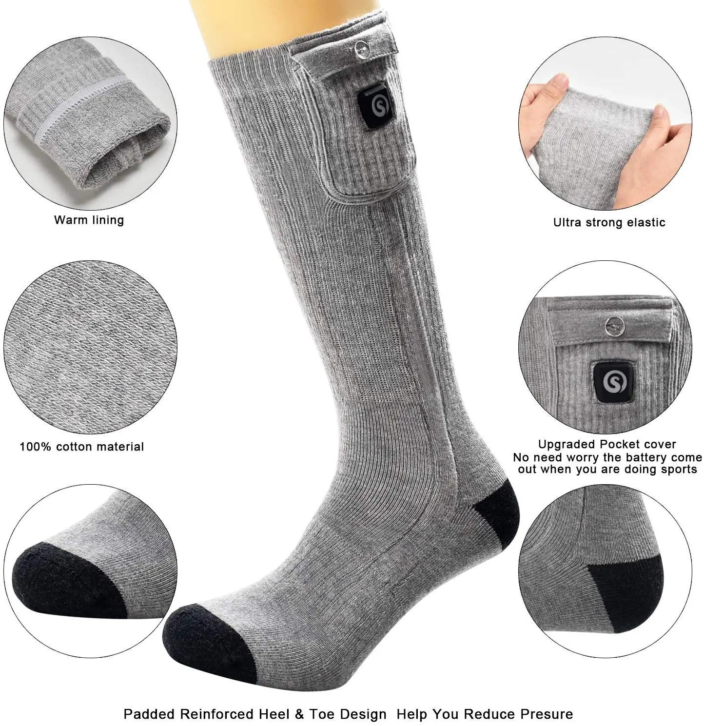 Savior 7.4V Gray Battery Operated Foot Warmer Heated Socks