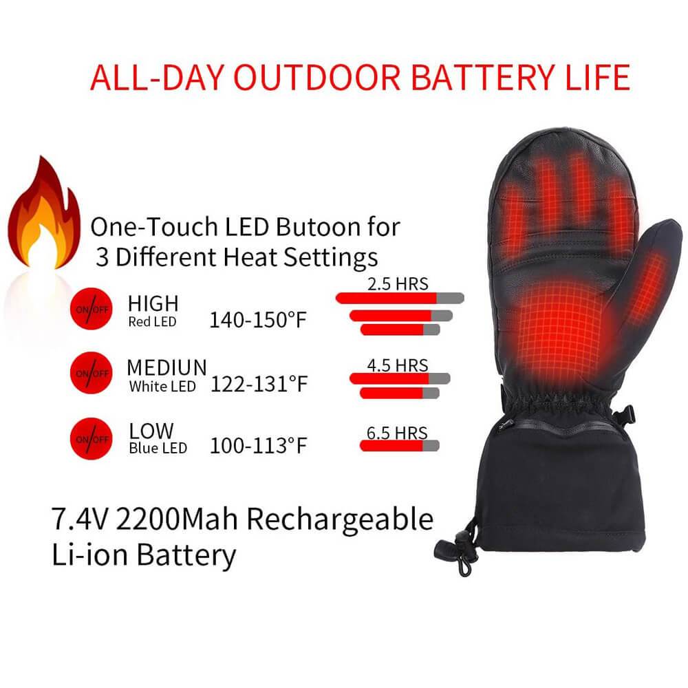 Savior 7.4V Leather Electric Heated Mittens Savior Heated Gloves