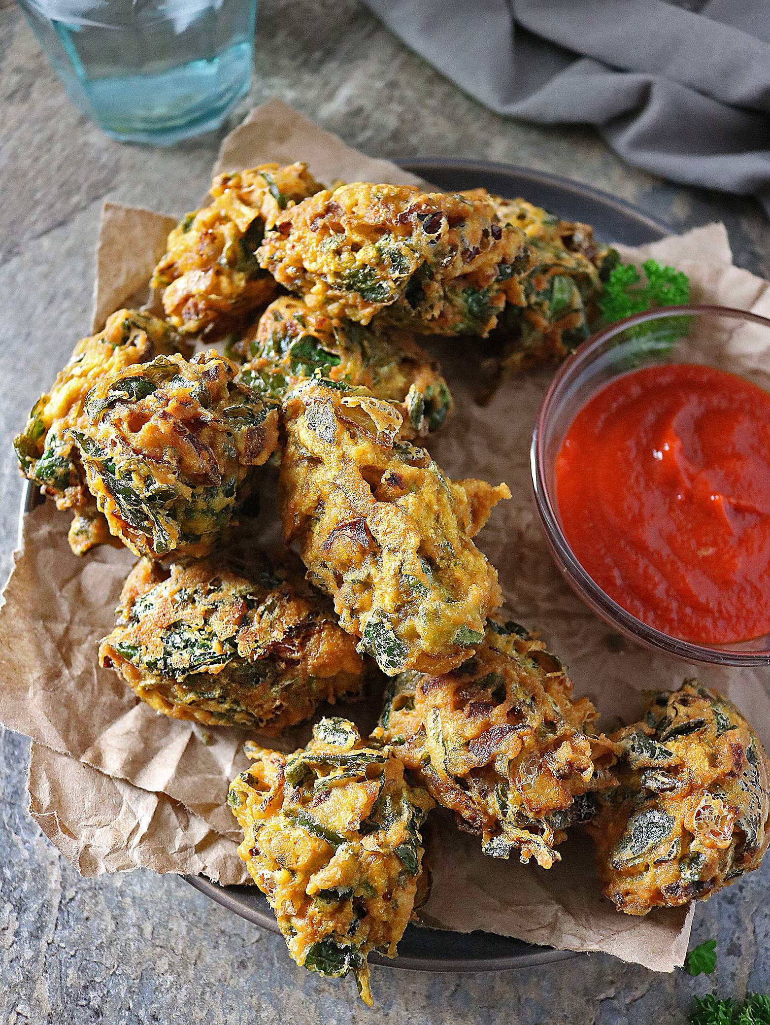 Spinach Fritters or Spinach Pakoras (from Masala & Meatballs Cookbook)