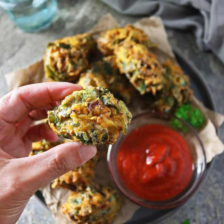 Spinach Fritters or Spinach Pakoras (from Masala & Meatballs Cookbook)