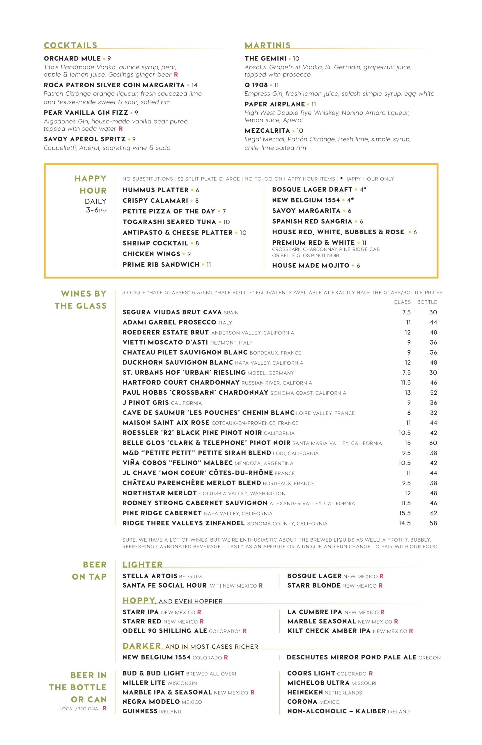 Dinner Menu Savoy Bar & Grill