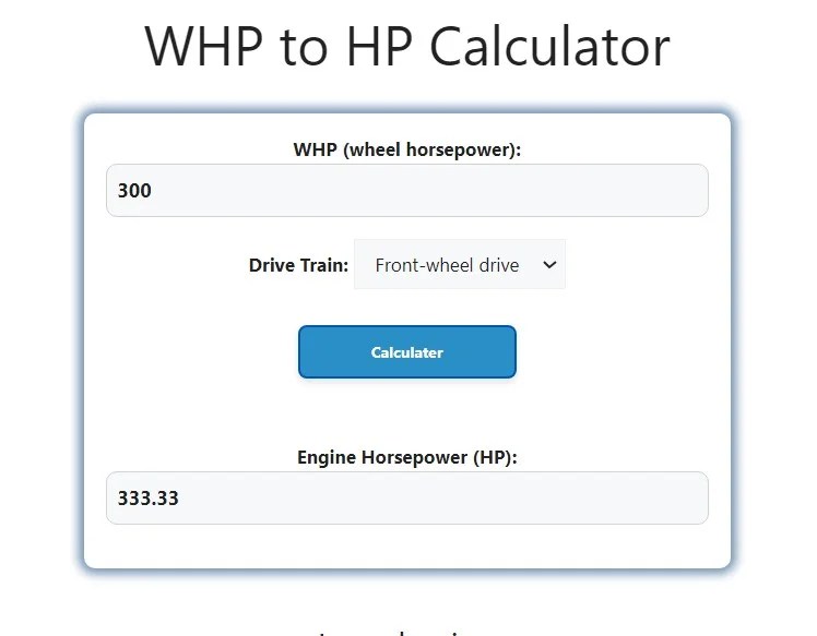 WHP to HP Calculator Savvy Calculator