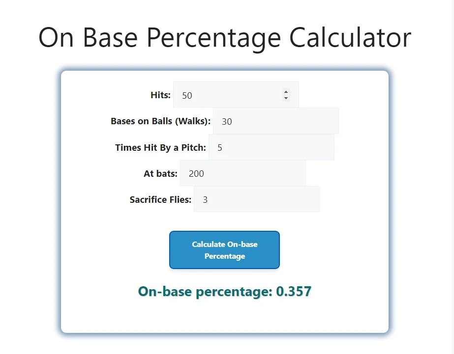 On Base Percentage Calculator Savvy Calculator