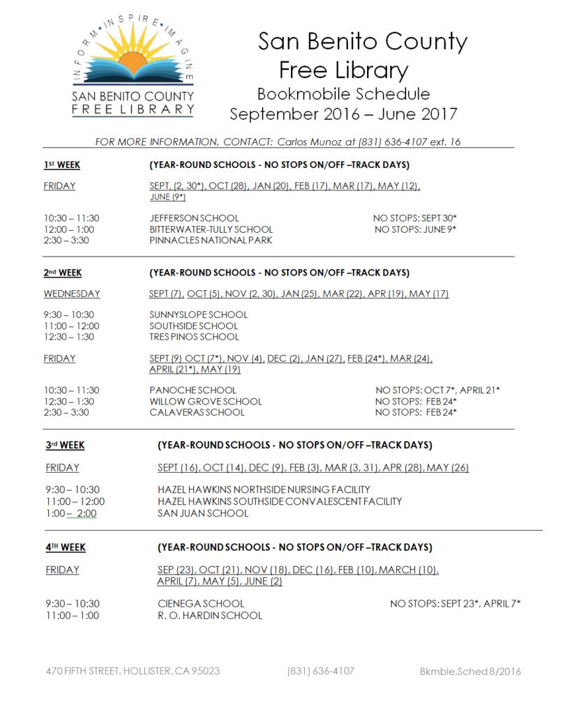 Bookmobile Schedule SBCFL