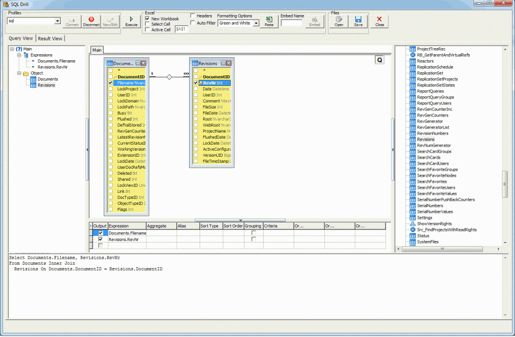 SQL Drill Excel AddIn for building and running SQL queries