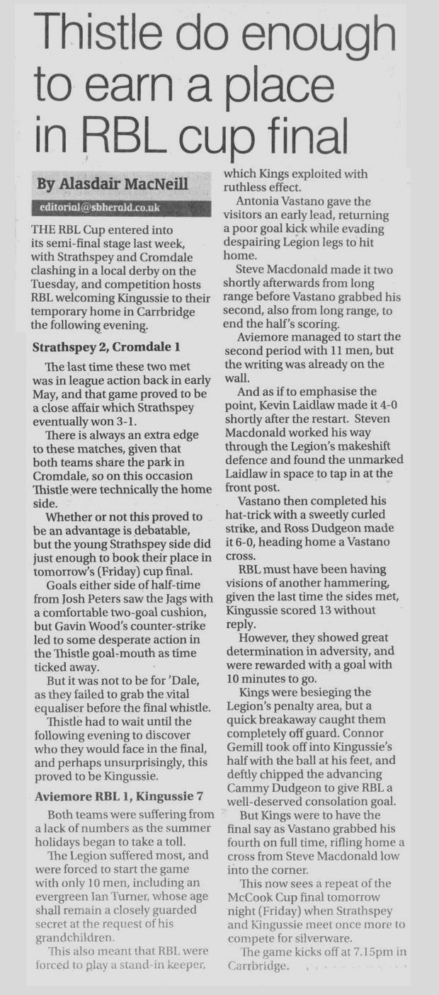 Last week's Strathy report Strathspey & Badenoch Welfare FA