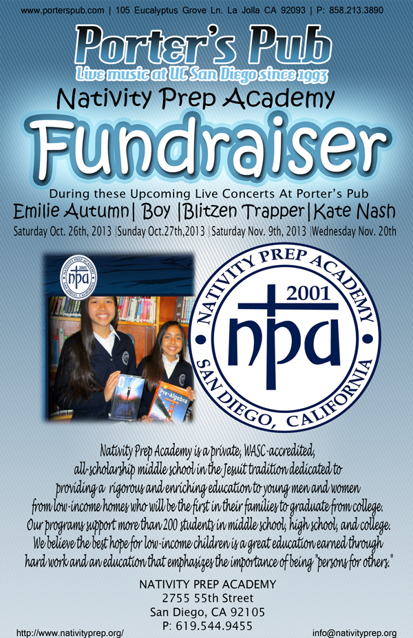 Tickets for Nativity Prep Academy Fundraiser in La Jolla from Porter's Pub