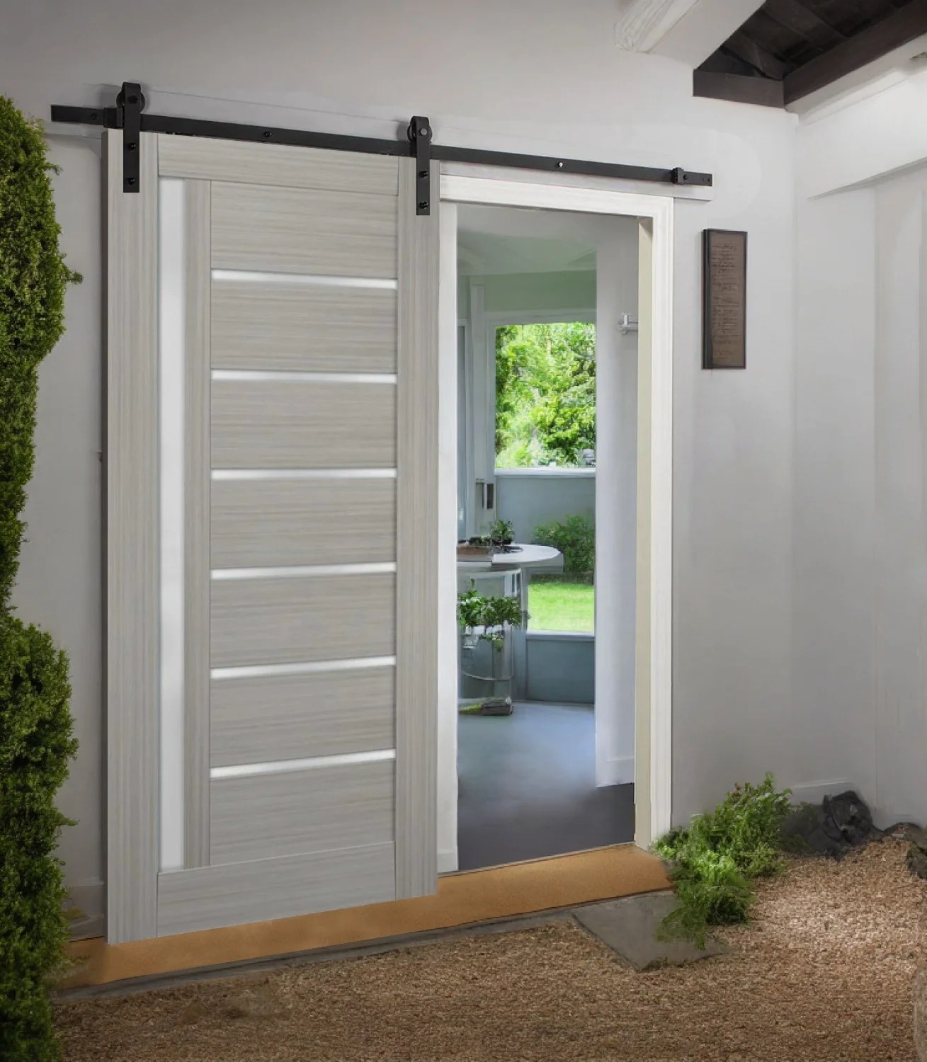 Oem 2023 Classic Black Barn Door Hardware Kits For Grey Ash Barn Door With Frosted Glass Buy