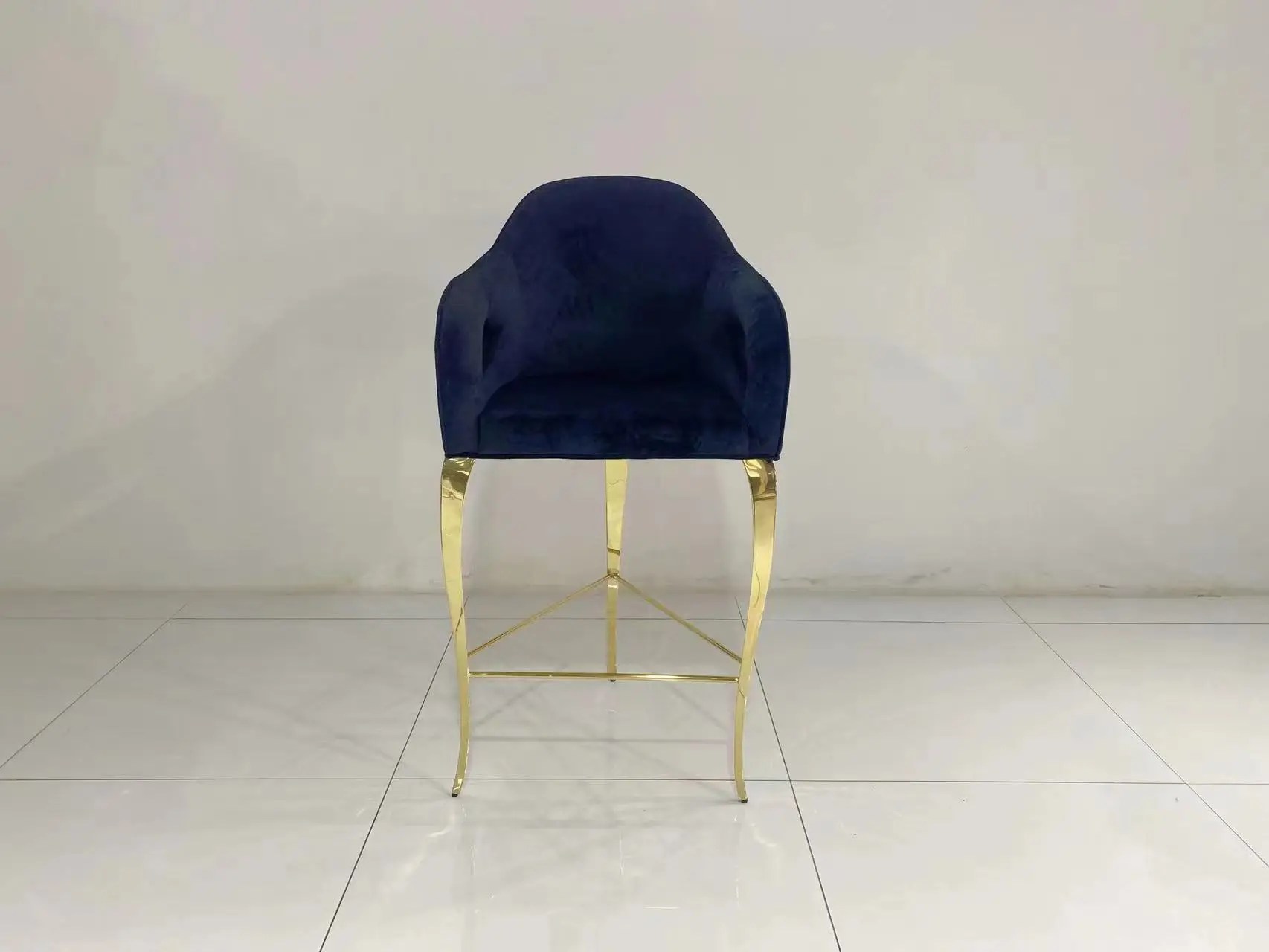 Luxury Design Modern 3gold Stainless Steel Legs High Chair Velvet Bar