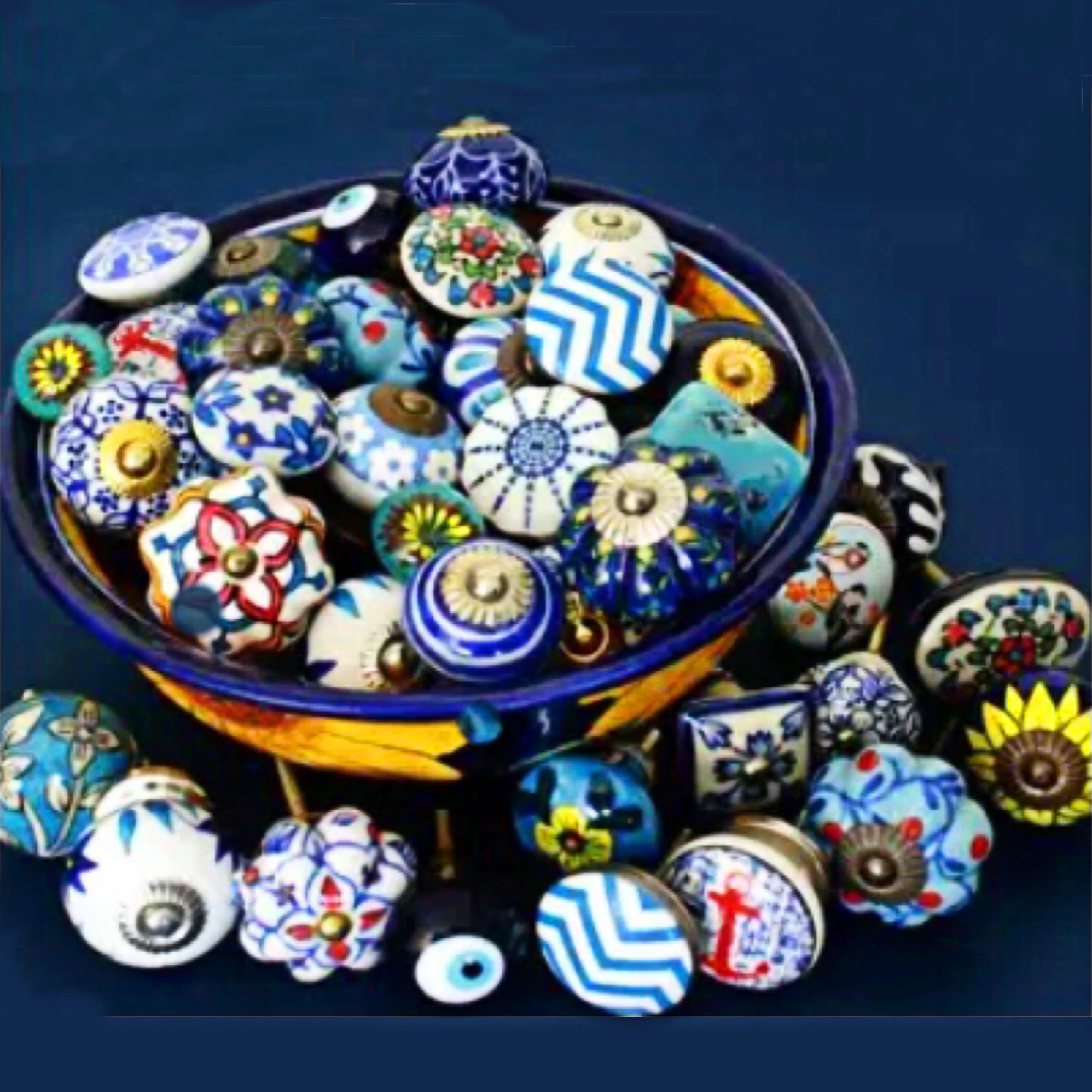 Rustic White And Blue Colour Anchor Ceramic Knobs Drawer Handle