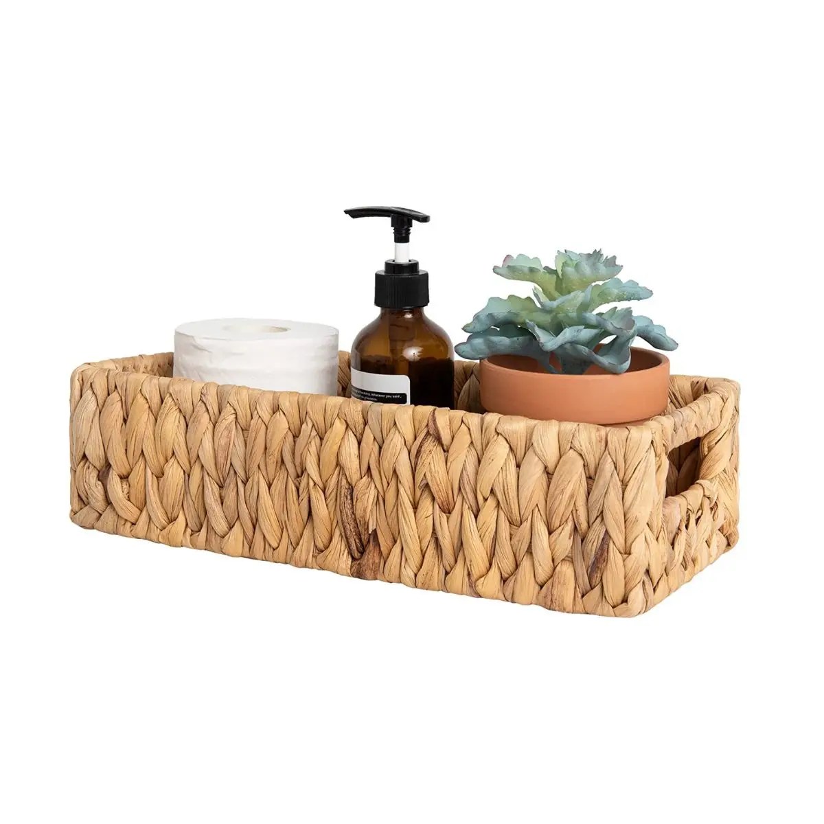 Water Hyacinth Basket For Toilet Paper,Blanket,Wicker Baskets For Storage With Builtin Handles