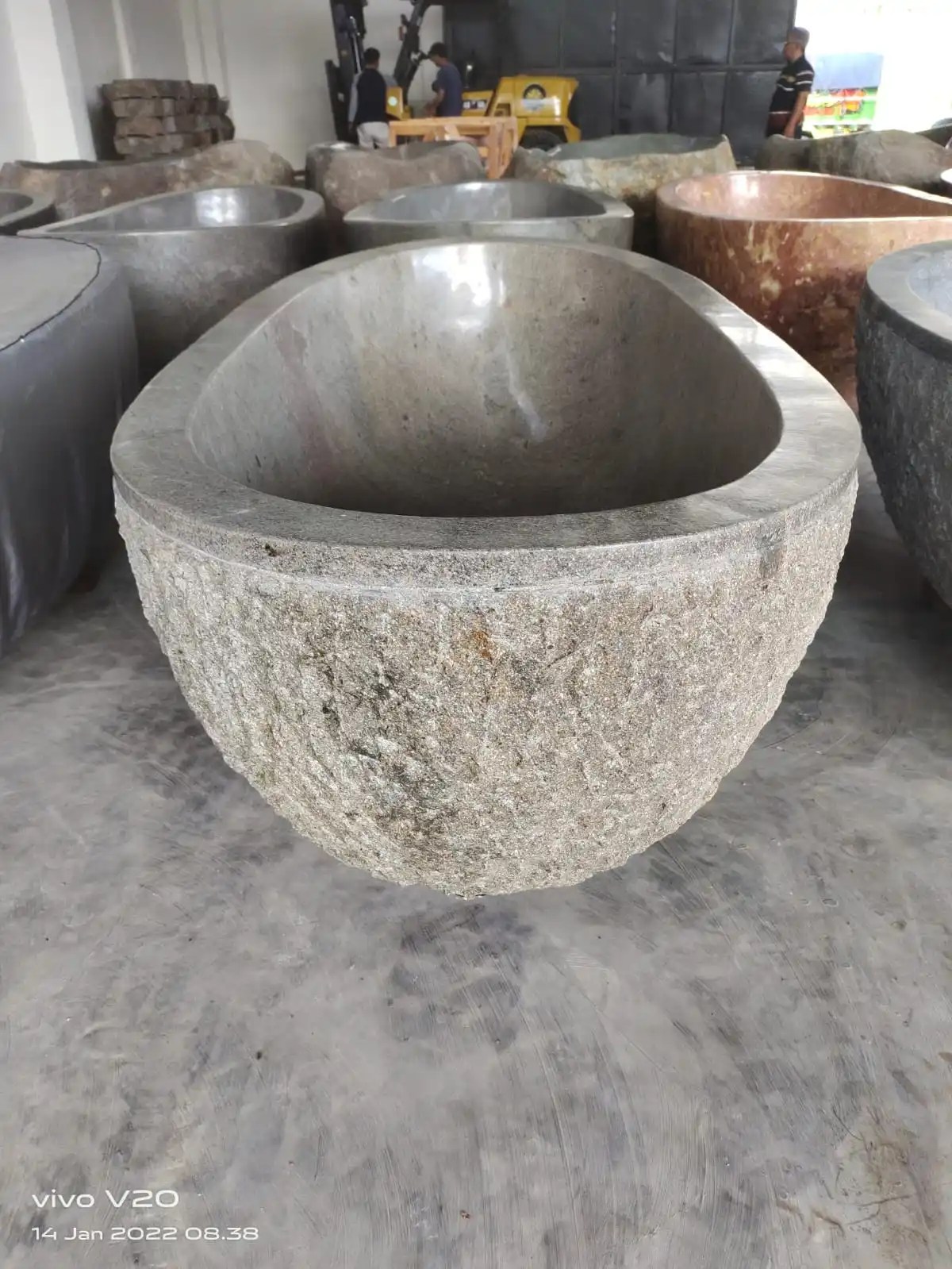 Indonesia Hand Carved Limestone Bath Tubs Grey Natural Stone Bathtub