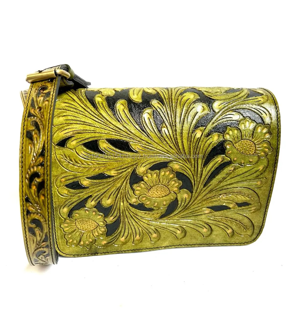 Carving Leather Gentle Women Sling Bag With Carving Strap And Adjuster