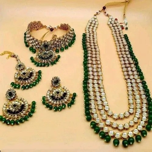 Jmc Gold Plated Indian Traditional Pearl Kundan Necklace Earrings With