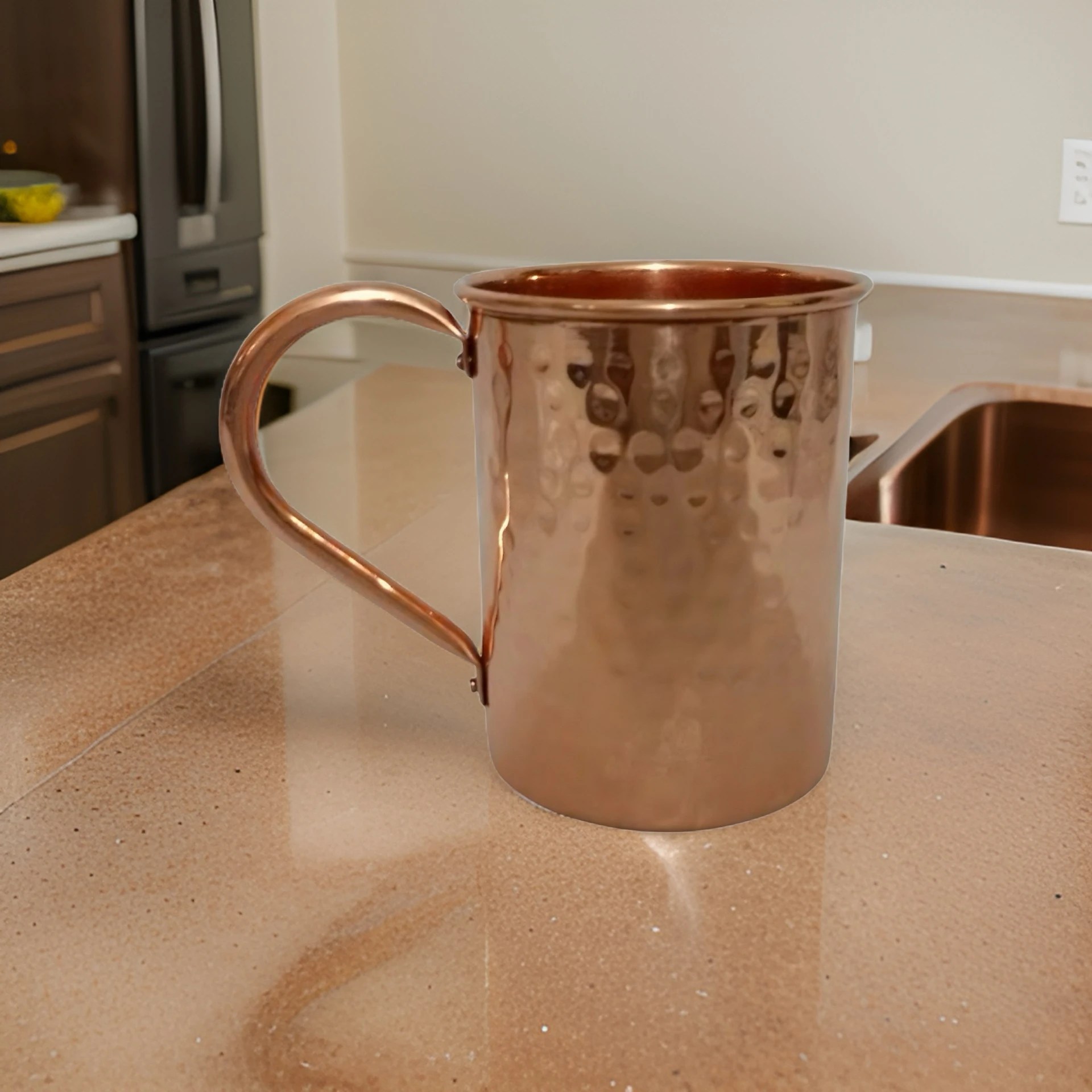Solid Pure Thick Copper Drinking Straight Mug Hammered Look Easy Care
