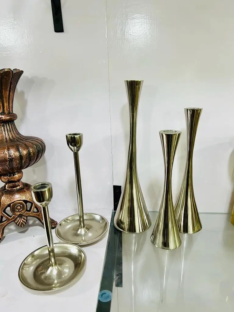 Brushed Gold Metal Contemporary Pillar Candle Holder For Living Room