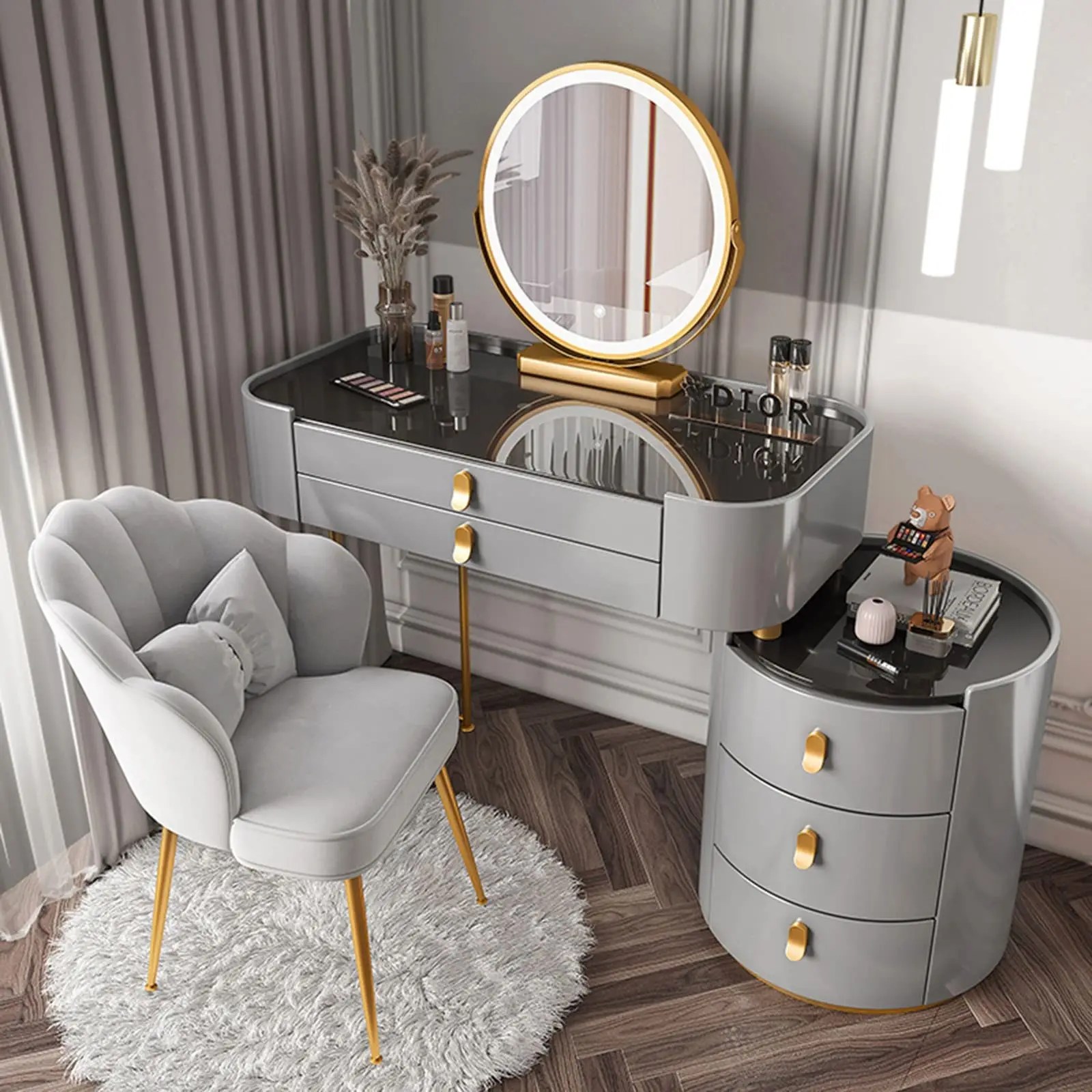 Modern Home Bedroom Furniture Makeup Vanities Glass Top Table Dressing