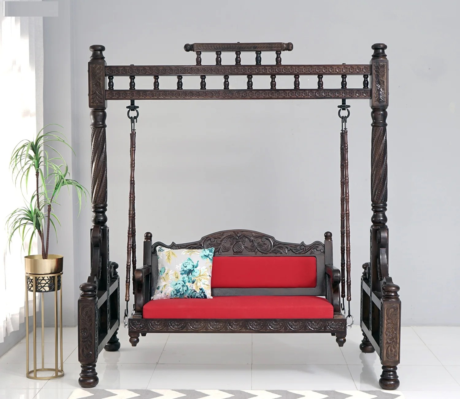Indoor Jhula Handcrafted In Classic Design In Teak Wood Indoor Fully