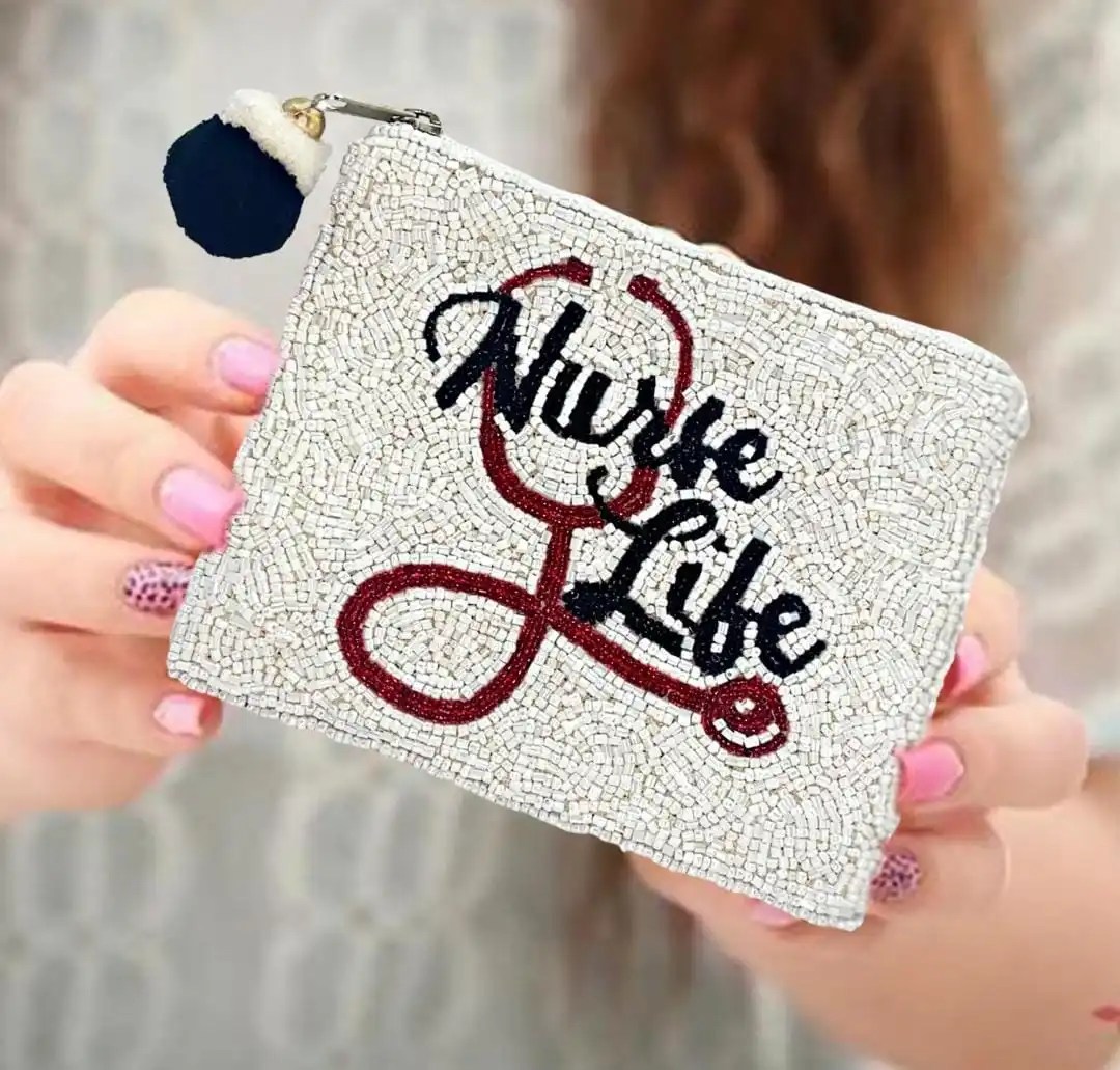 Nurse Life Seed Beaded Coin Purse Makeup Gift Bag Buy Zipper Coin