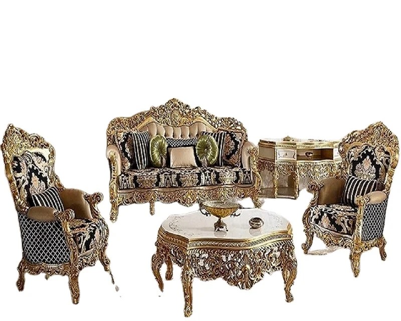 Classic Luxury Interiors 5 Seater 3+1+1 Teak Wood Sofa Set With Center