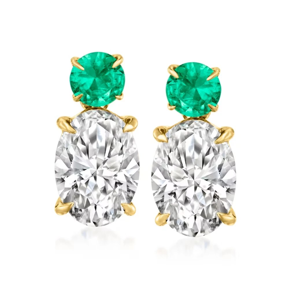 14k Yellow Gold Drop Earrings With Labgrown Diamonds And Emeralds