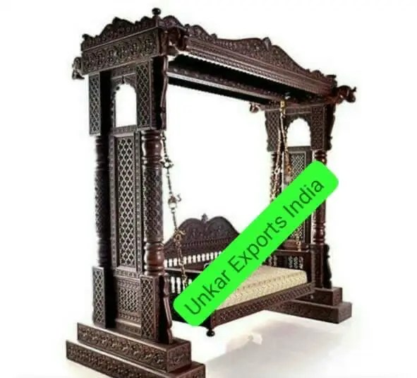 Hand Carved Solid Teak Wood Swing With Brass Chain Set.room Maharaja