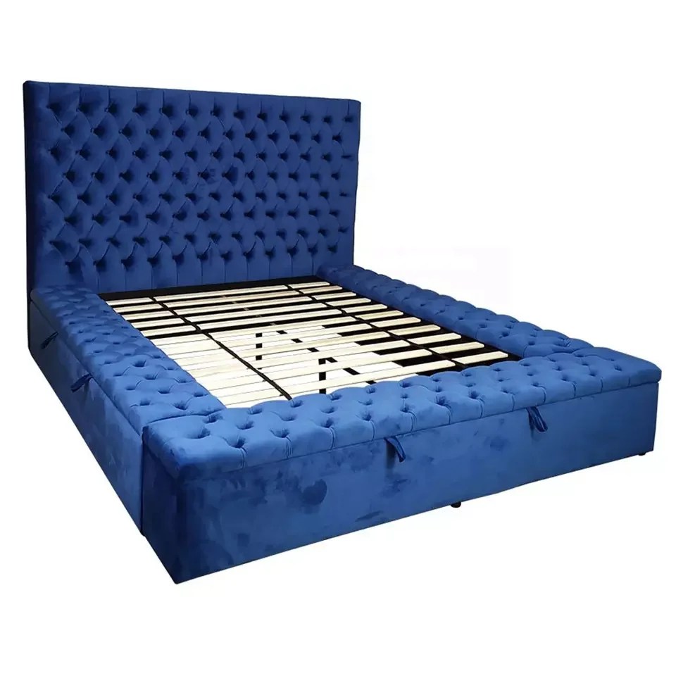 Bed Frame Tufted Chesterfield Storage Wooden Queen Size Velvet Bed