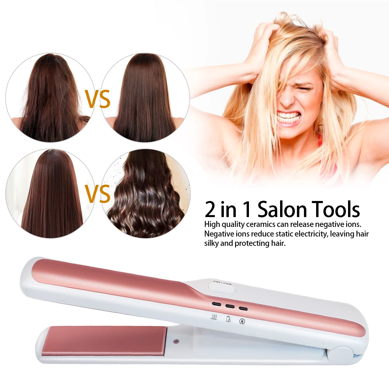 Mini Flat Iron Wireless Hair Straightening Irons Travel Home Use Hair