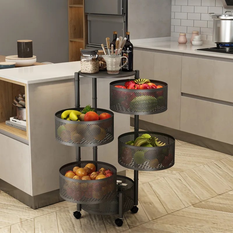 Household Round Frame Shelf Rotating Storage Rack Kitchen Vegetable And