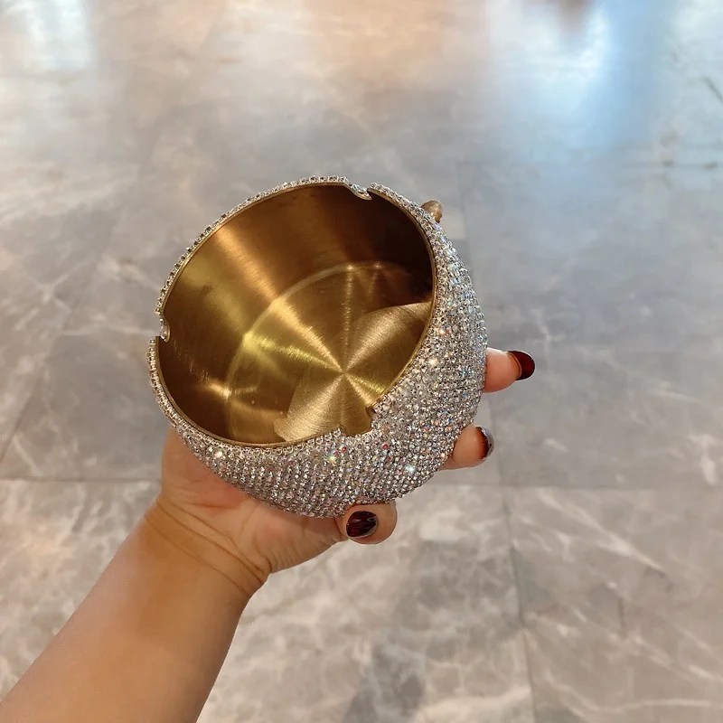 Luxury Rhinestone Stainless Steel Ashtray Bling Crystal Artwork Ashtray