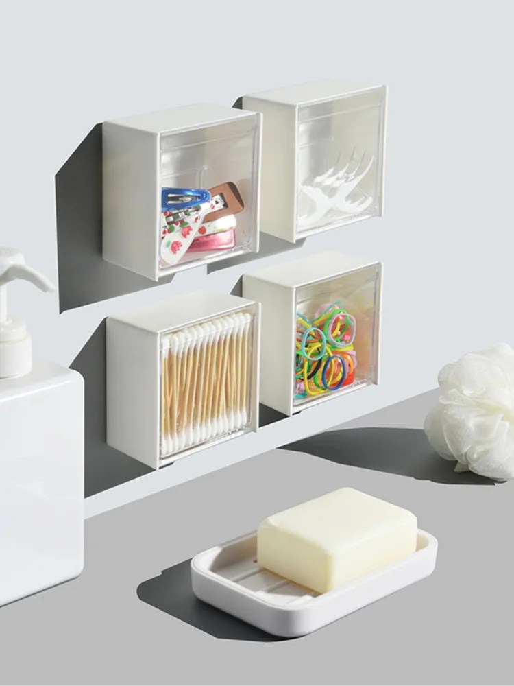 Creative Flip Top Plastic Box Bathroom Organizer With Wallmounted