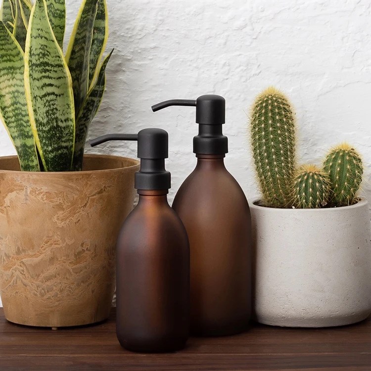 Elegant Matte Amber Glass Liquid Soap Dispenser Bottle With 304