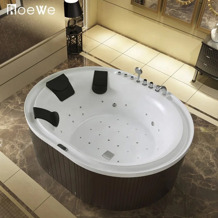 Modern 2m Wooden Skirt Acrylic Water Massage Bathtub Luxury Whirlpools
