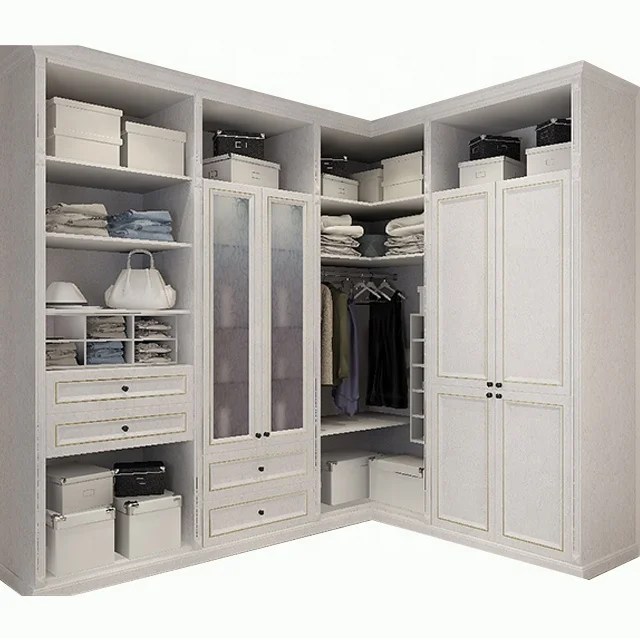 Modern bedroom cupboard L shaped open white walk in closet