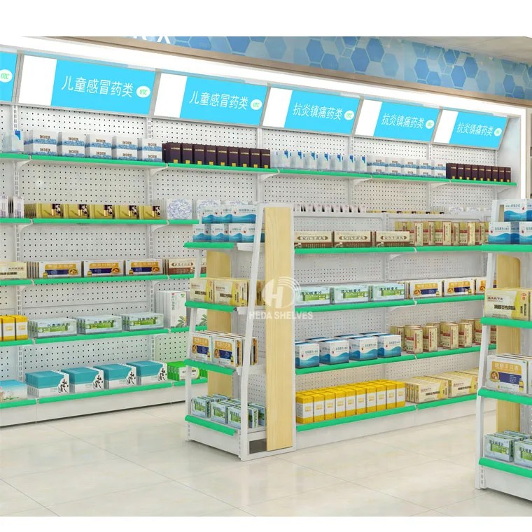 Safety Pharmacy Display Shelves Store Shelving Rack For Pharmacy Shop