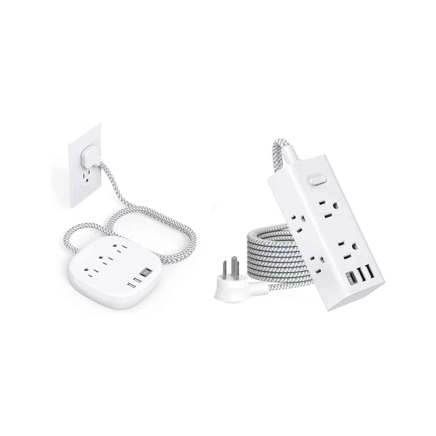 5ft Ultra Flat Extension Cord 3 Outlets 4 Usb Ports Desktop Charging