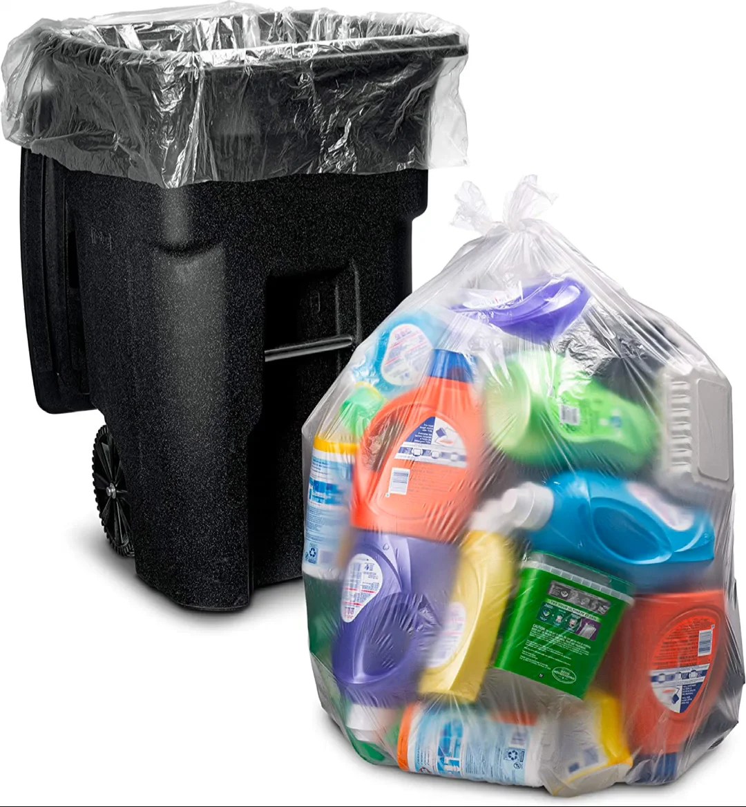 25/count 61"w X 68"h 9596 Gallon Heavy Duty Clear Trash Bags / Large