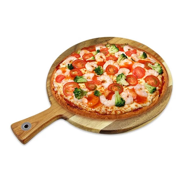 12 Inch Solid Wood Pizza Pan Circular Handle Rubber/beech/acacia Wood