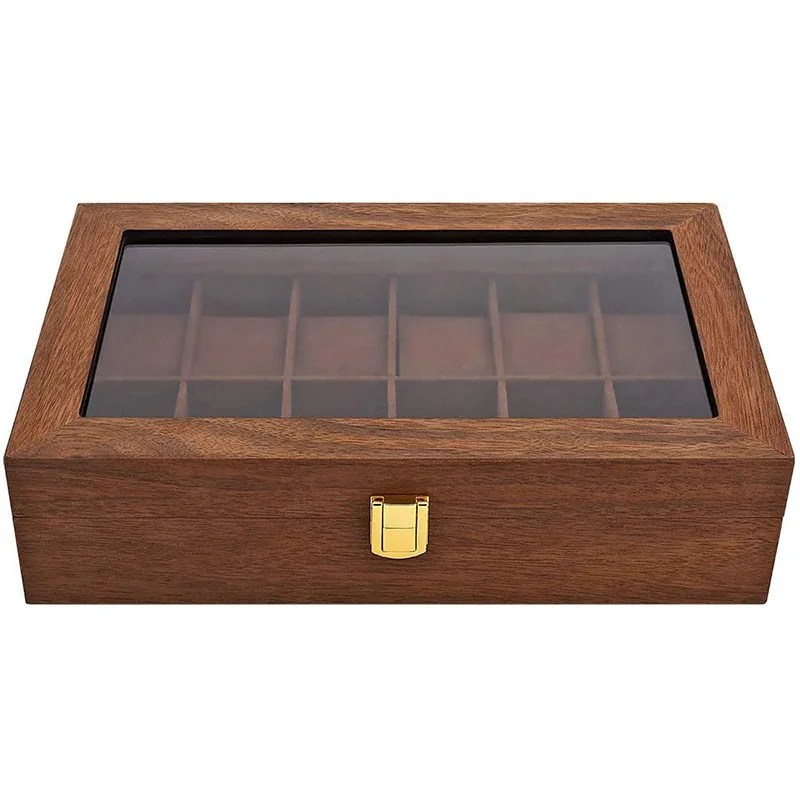 Walnut Wooden Watch Case Glass Skylight Storage Household Wooden Watch