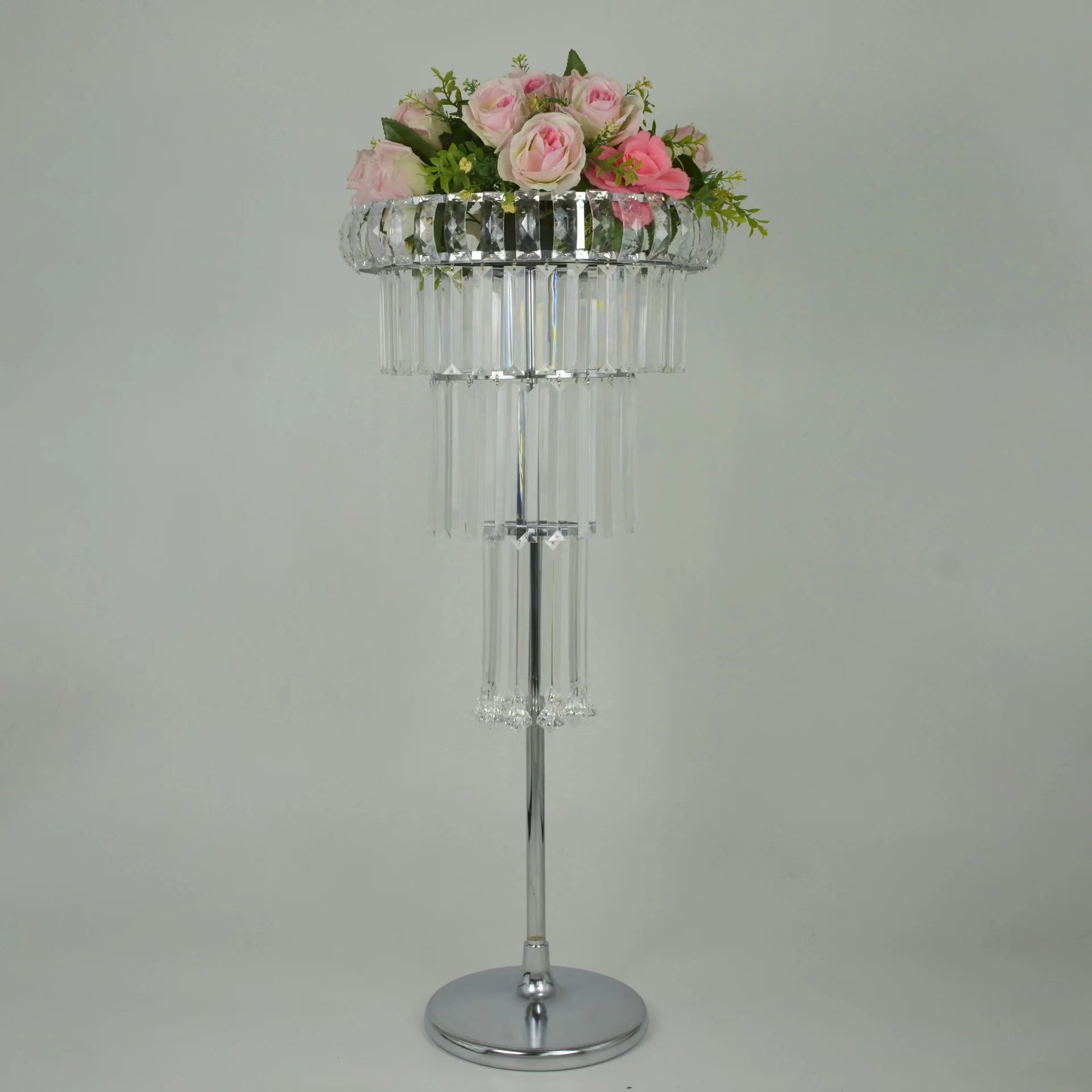 Gold Crystal Centerpiece Metal Flower Stand Wedding Decoration Table