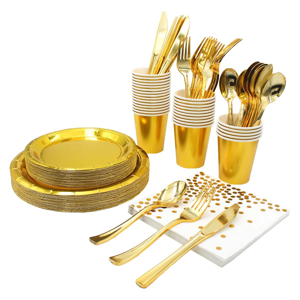 Gold Disposable Tableware Set Birthday Party Decorations Supplies Adult