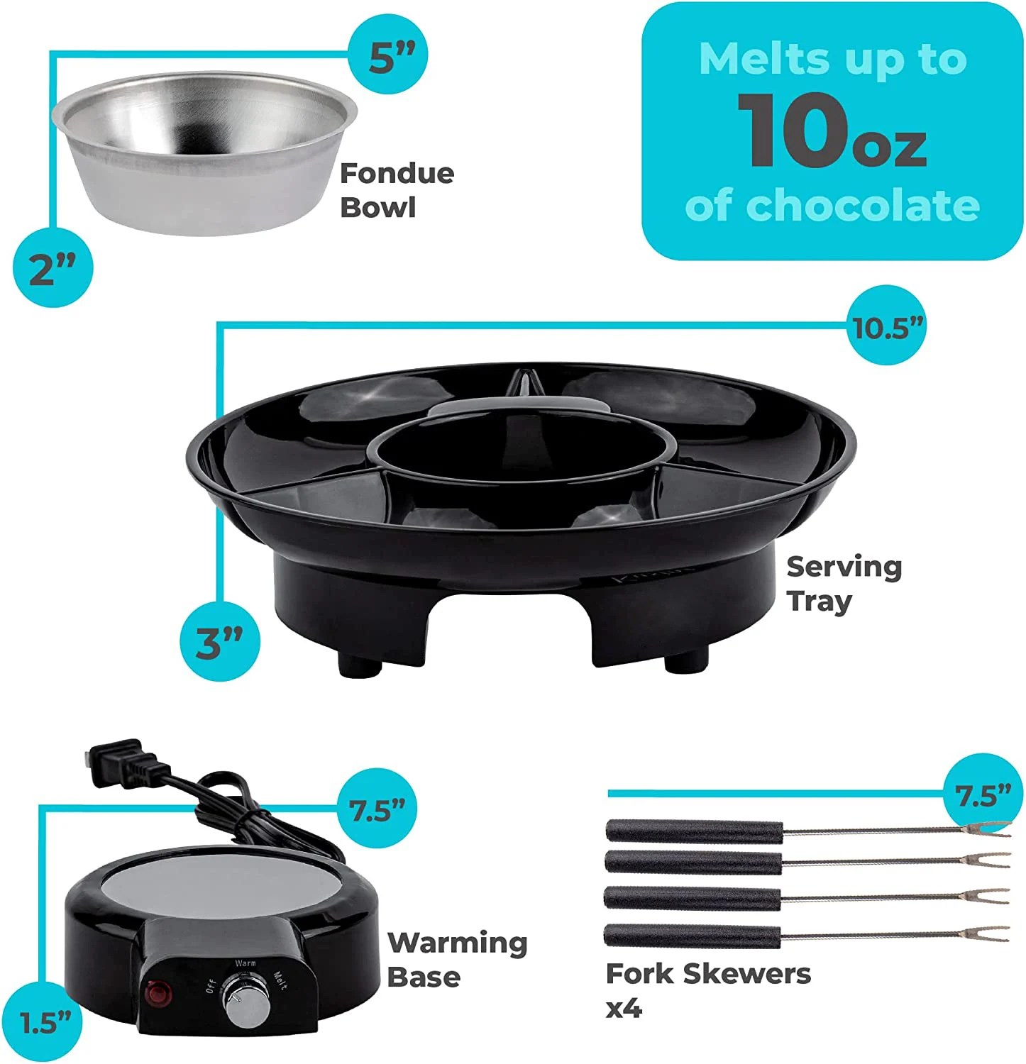 Electric Fondue Pot Set Chocolate And Cheese Fondue Temperature Control,Detachable Serving