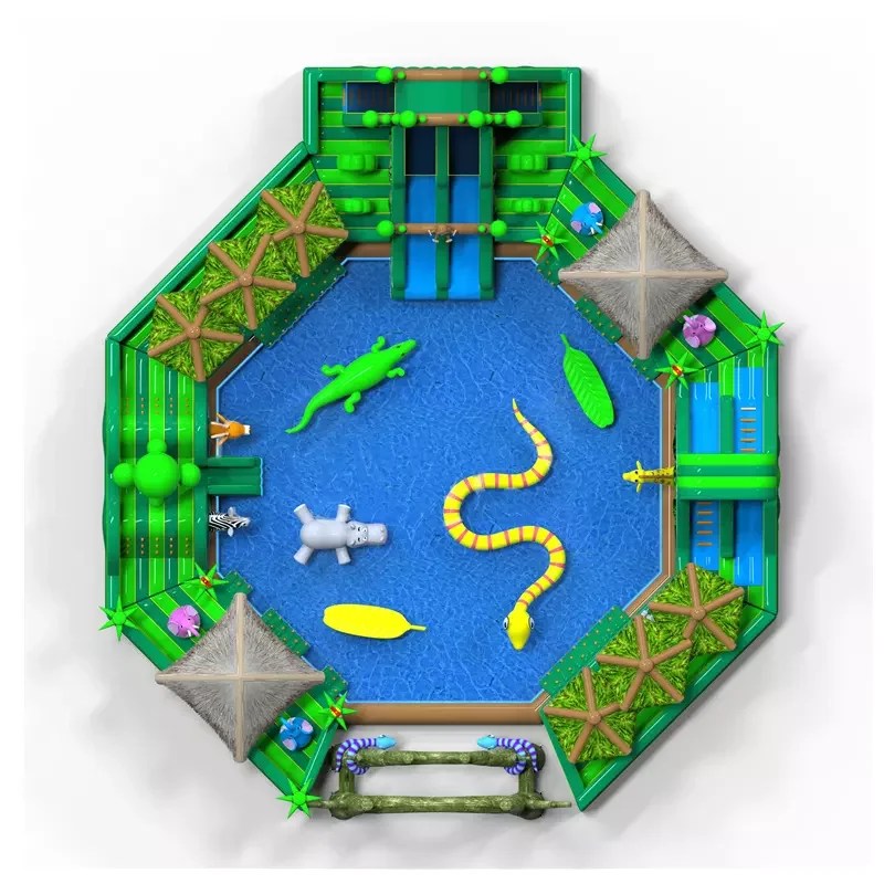 Jungle Inflatable Ground Land Water Park Slide With Swimming Pools