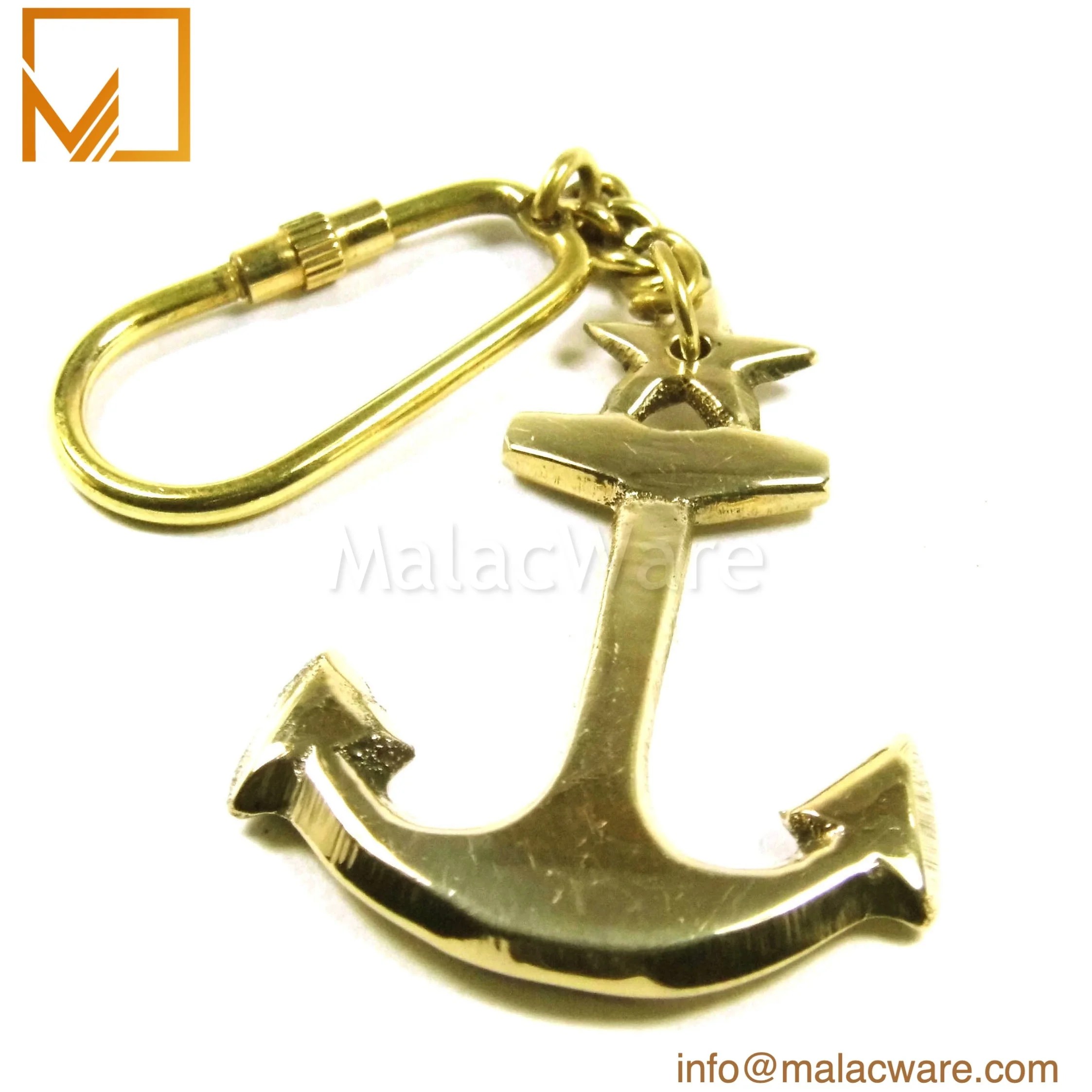 Brass Key Chain Marine Folding Anchor Nautical Key Chain Golden Color