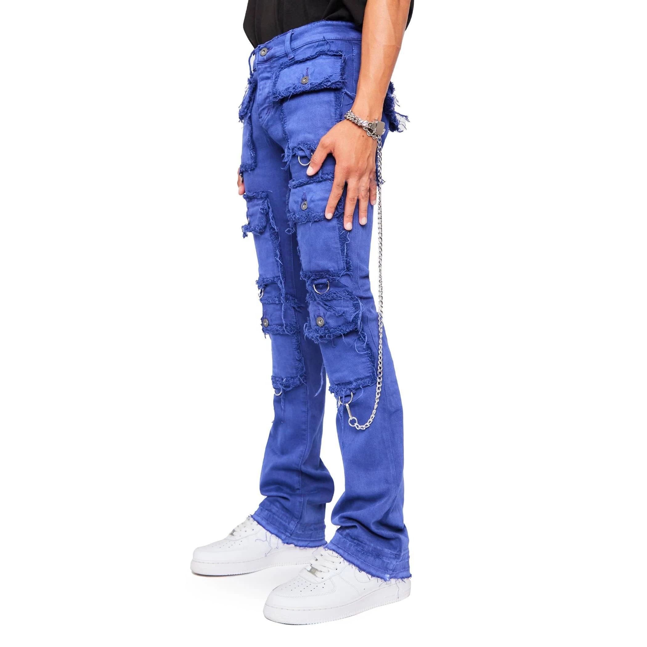 2022 High Quality Men Denim Cargo Jeans Pants Fashion Custom Logo