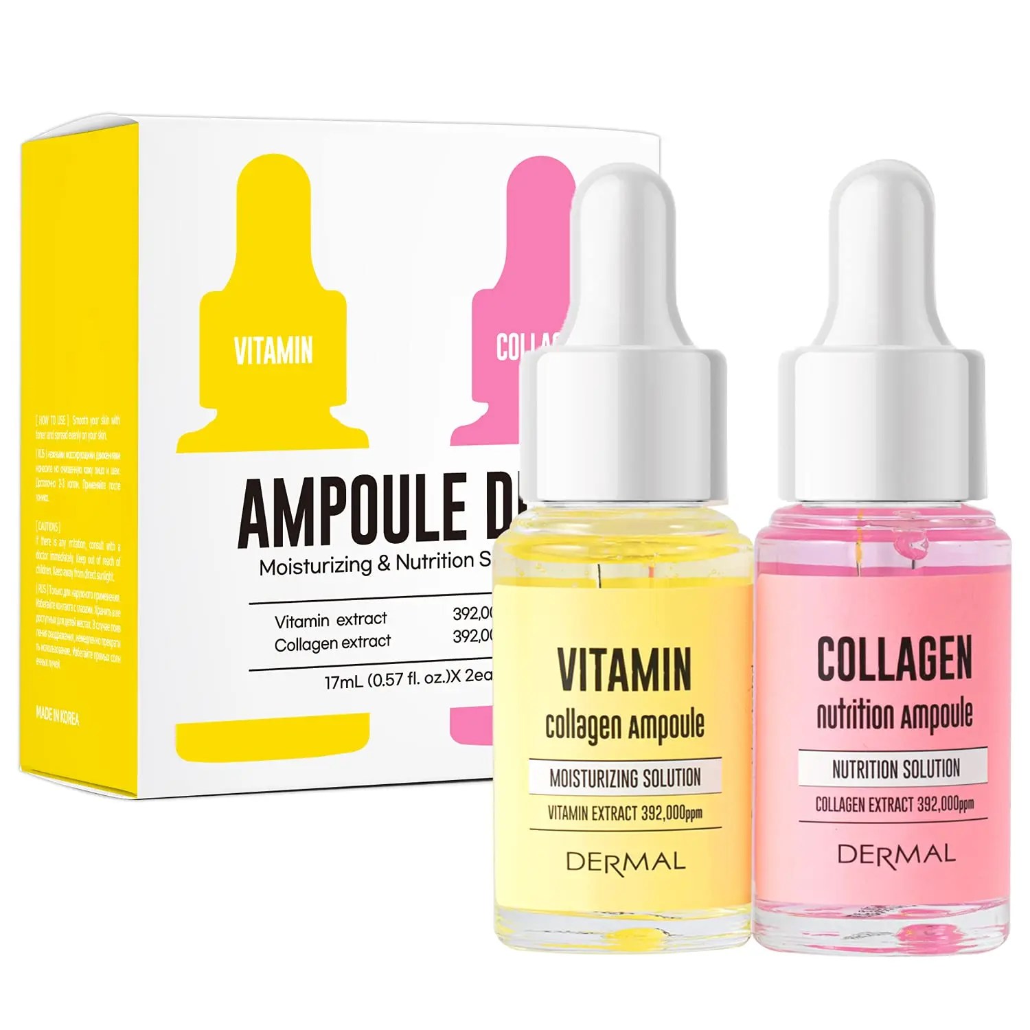 Dermal Korea Ampoule Vitamin C Facial Serum And Collagen Serum 17ml*2