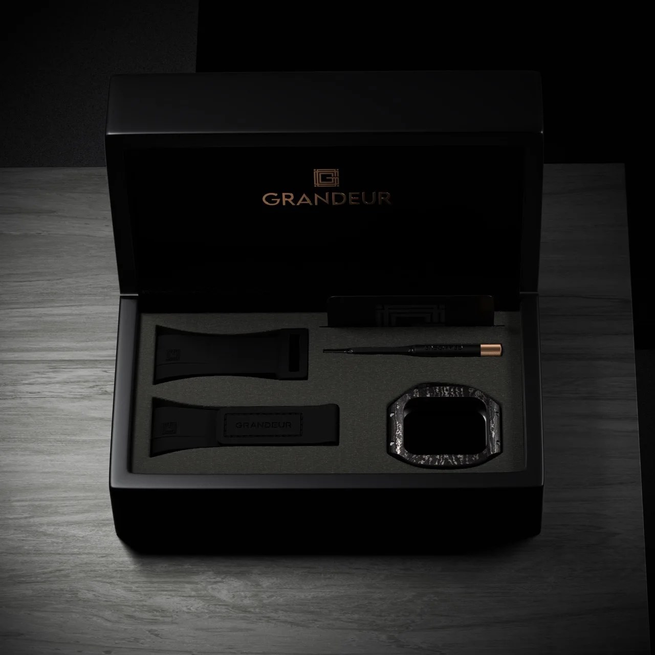 Grandeur Watch Case Carbon Fiber And Titanium Fkm Rubber Strap Compatible With Apple Watch All
