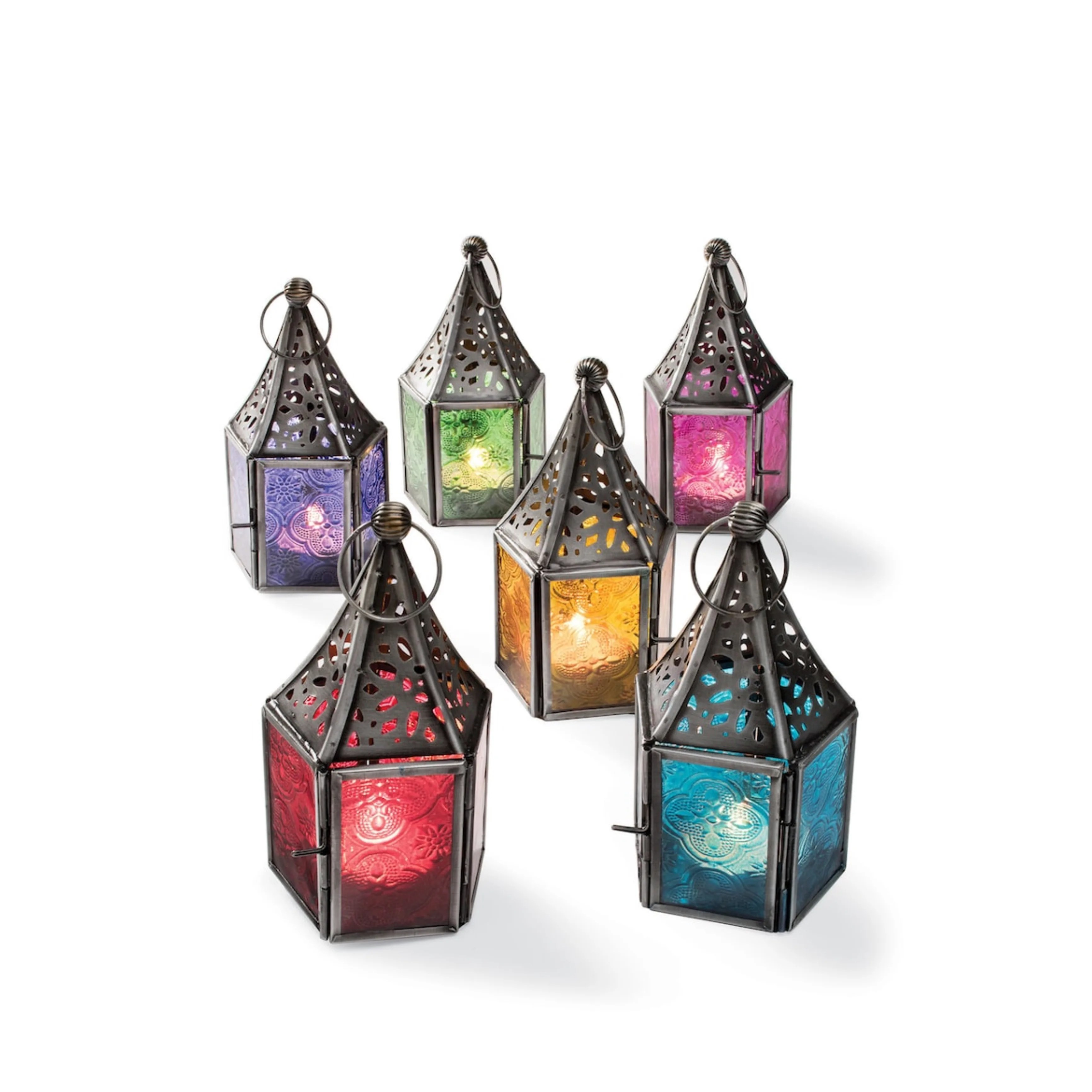 Black Antique Orange Moroccan Glass Metal Lantern Decorative Candle